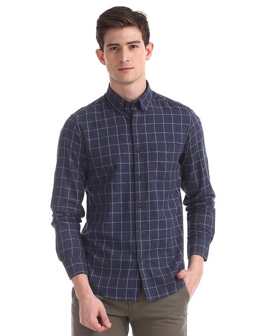 navy blue checkered casual shirt - 17616653 - Standard Image - 1