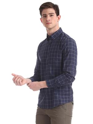 navy blue checkered casual shirt - 17616653 - Standard Image - 3