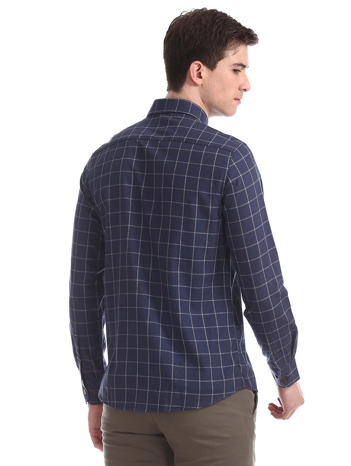 navy blue checkered casual shirt - 17616653 - Zoom Image - 4