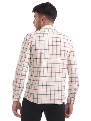 beige checkered casual shirt - 17616687 - Standard Image - 3