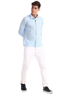 light blue printed casual shirt - 17616698 - Standard Image - 4