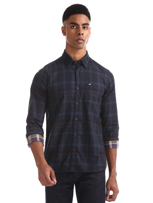 dark blue checkered casual shirt - 17616739 - Standard Image - 1
