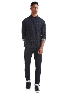 dark blue checkered casual shirt - 17616739 - Standard Image - 4