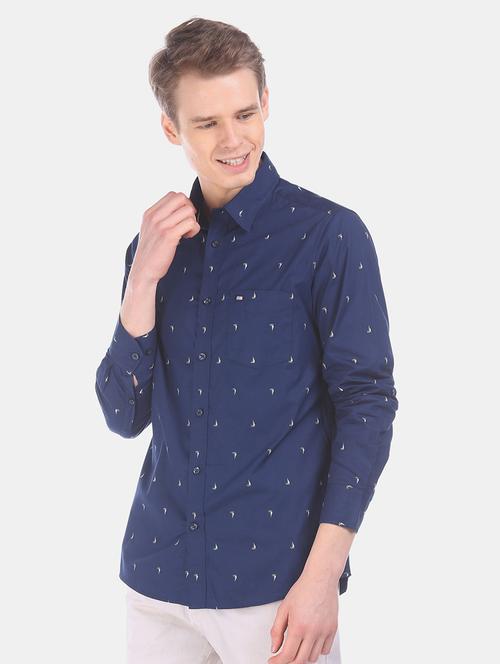navy blue printed casual shirt - 17616744 - Standard Image - 1