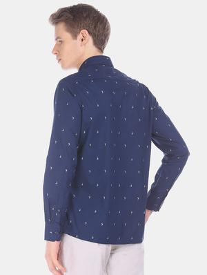 navy blue printed casual shirt - 17616744 - Standard Image - 2