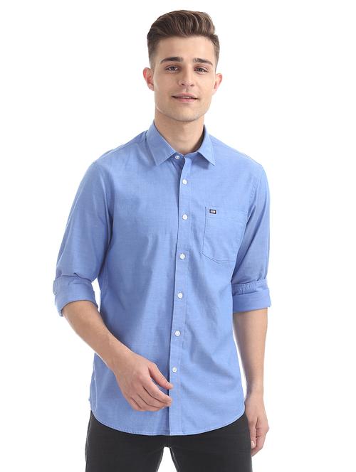 blue solid casual shirt - 17616750 - Standard Image - 1
