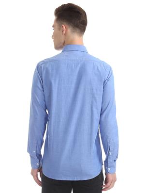 blue solid casual shirt - 17616750 - Standard Image - 3
