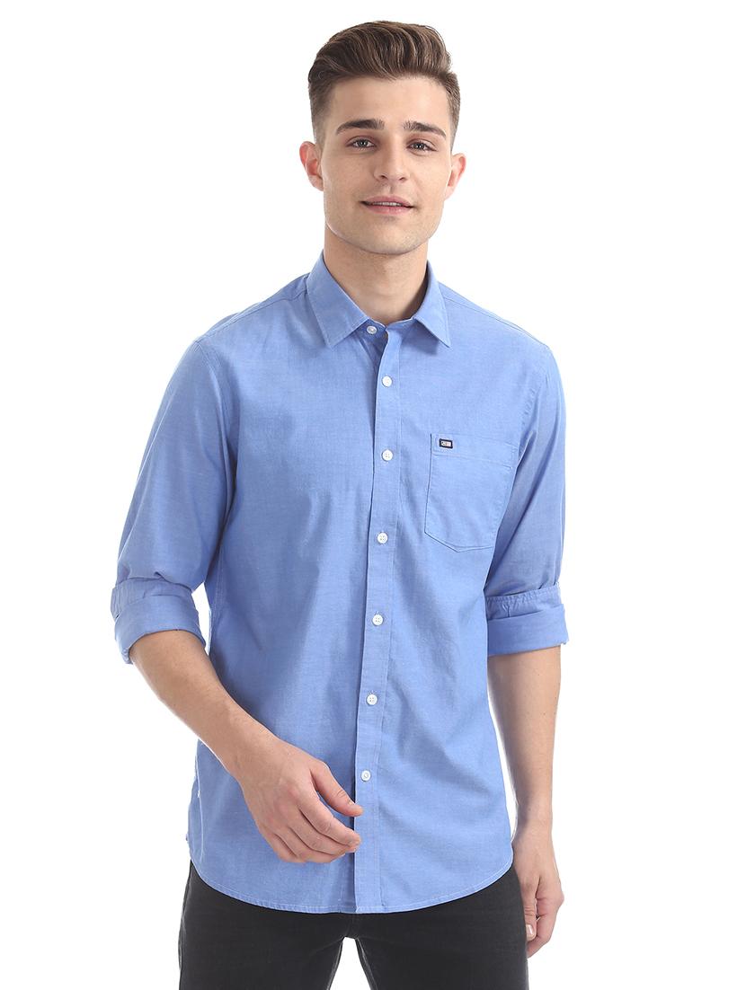 blue solid casual shirt - 17616750 - Zoom Image - 1