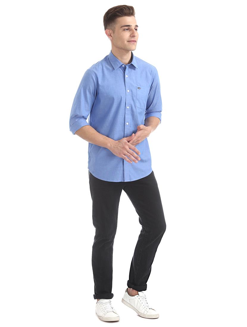 blue solid casual shirt - 17616750 - Zoom Image - 4