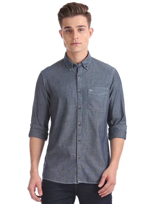 blue solid casual shirt - 17616764 - Standard Image - 1