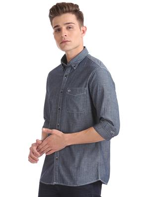 blue solid casual shirt - 17616764 - Standard Image - 2
