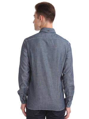 blue solid casual shirt - 17616764 - Standard Image - 3
