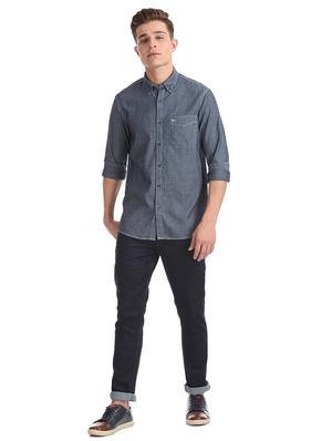 blue solid casual shirt - 17616764 - Standard Image - 4