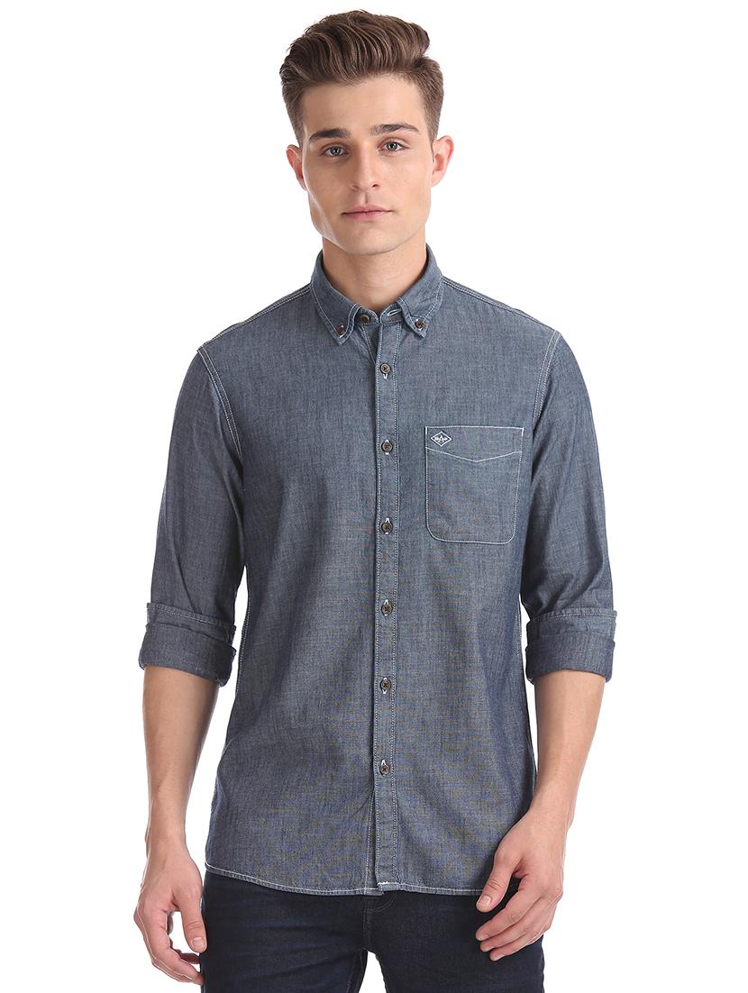 blue solid casual shirt - 17616764 - Zoom Image - 1