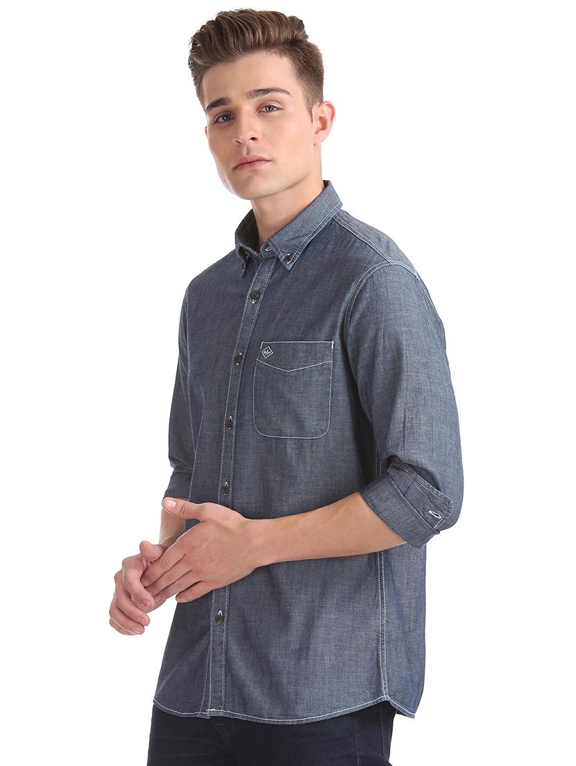 blue solid casual shirt - 17616764 - Zoom Image - 2