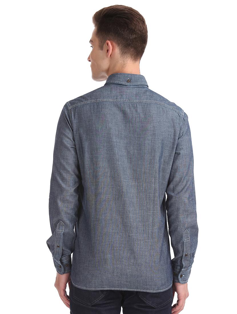 blue solid casual shirt - 17616764 - Zoom Image - 3