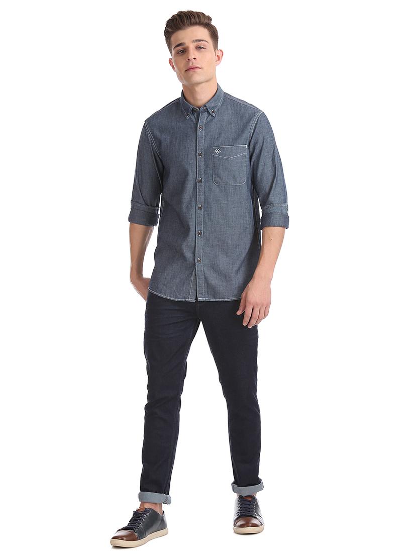 blue solid casual shirt - 17616764 - Zoom Image - 4