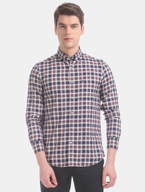 navy blue checkered casual shirt - 17616765 - Very Small Image - 1