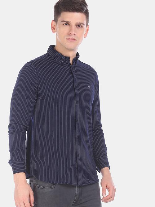 navy blue striped casual shirt - 17616770 - Standard Image - 1