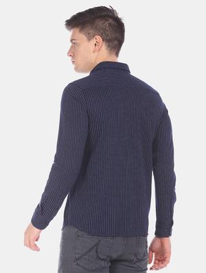 navy blue striped casual shirt - 17616770 - Standard Image - 3