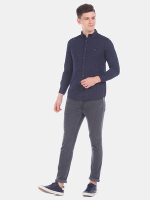 navy blue striped casual shirt - 17616770 - Standard Image - 4