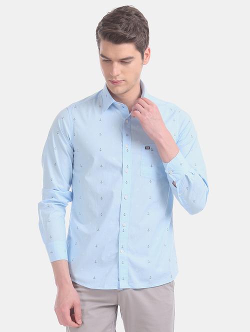 light blue printed casual shirt - 17616796 - Standard Image - 1