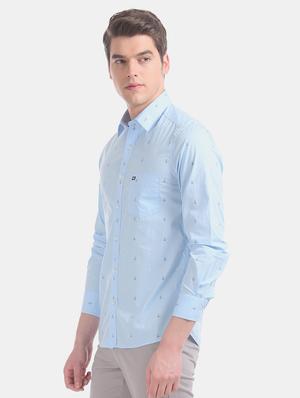 light blue printed casual shirt - 17616796 - Standard Image - 2