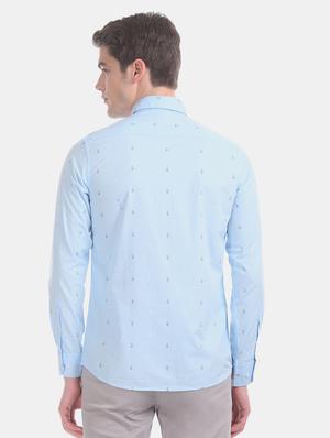 light blue printed casual shirt - 17616796 - Standard Image - 3