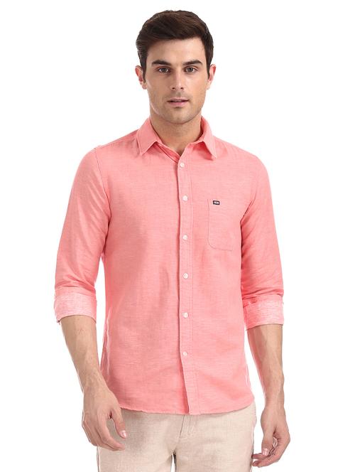 peach solid casual shirt - 17616809 - Standard Image - 1