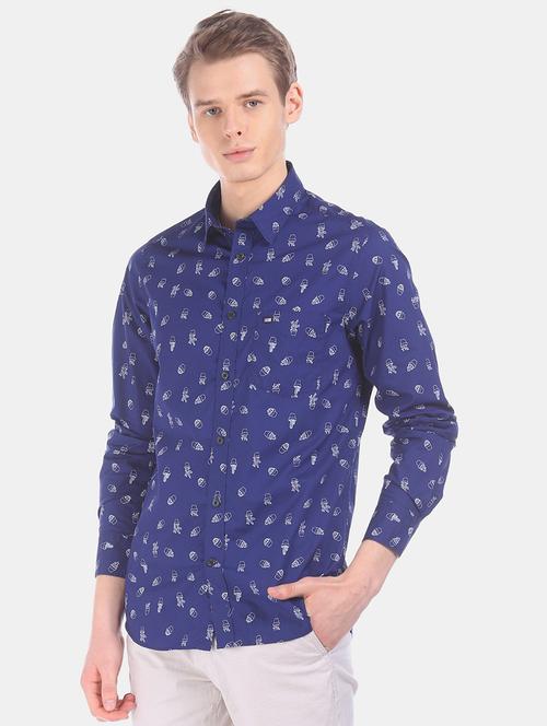 blue printed casual shirt - 17616813 - Standard Image - 1