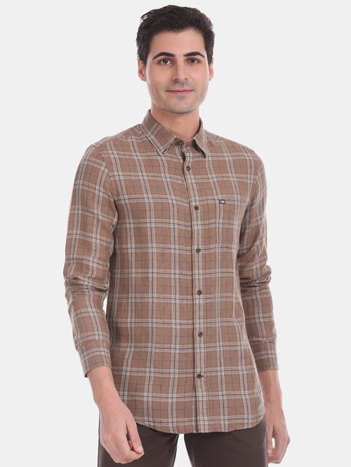 brown checkered casual shirt - 17616814 - Standard Image - 1
