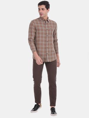 brown checkered casual shirt - 17616814 - Standard Image - 4