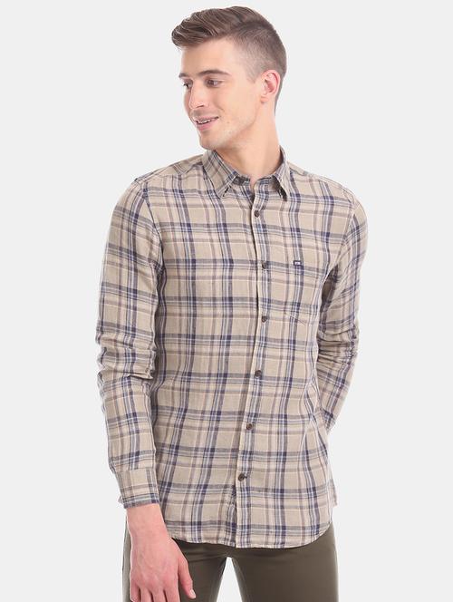 beige checkered casual shirt - 17616819 - Standard Image - 1