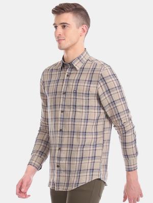 beige checkered casual shirt - 17616819 - Standard Image - 2