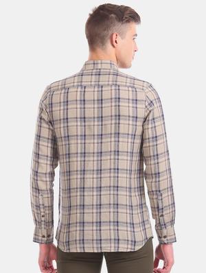 beige checkered casual shirt - 17616819 - Standard Image - 3