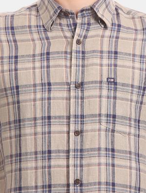 beige checkered casual shirt - 17616819 - Standard Image - 5