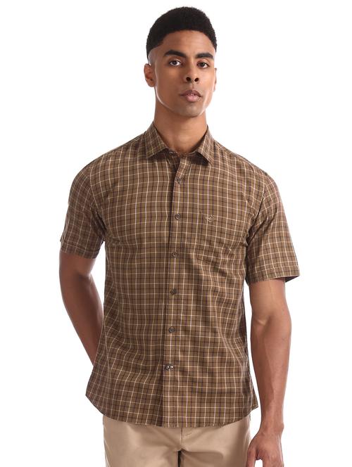 brown checkered casual shirt - 17616831 - Standard Image - 1