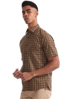 brown checkered casual shirt - 17616831 - Standard Image - 2