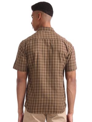 brown checkered casual shirt - 17616831 - Standard Image - 3