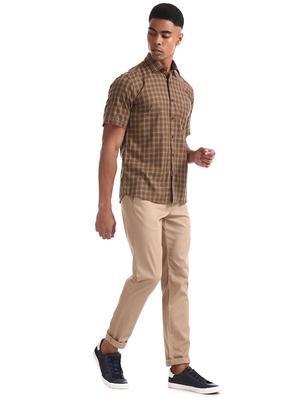 brown checkered casual shirt - 17616831 - Standard Image - 4