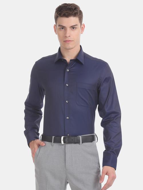 navy blue self design formal shirt - 17616836 - Standard Image - 1