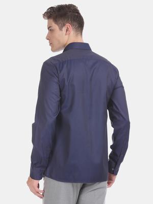 navy blue self design formal shirt - 17616836 - Standard Image - 3