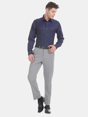 navy blue self design formal shirt - 17616836 - Standard Image - 4