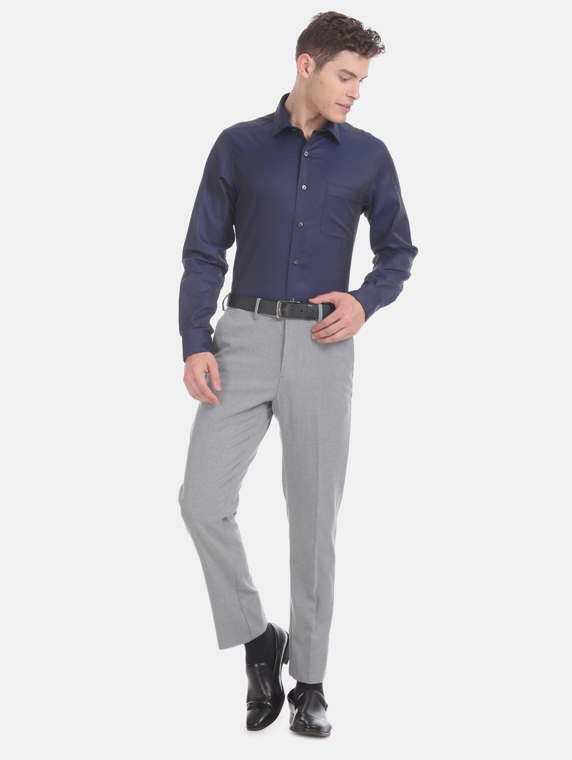 navy blue self design formal shirt - 17616836 - Zoom Image - 4