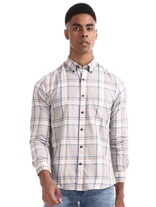 grey checkered casual shirt - 17616859 - Standard Image - 1