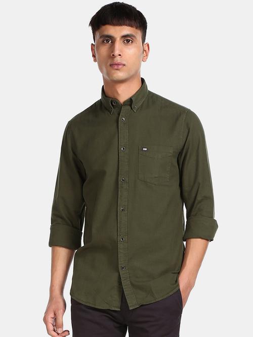 green solid casual shirt - 17616869 - Standard Image - 1