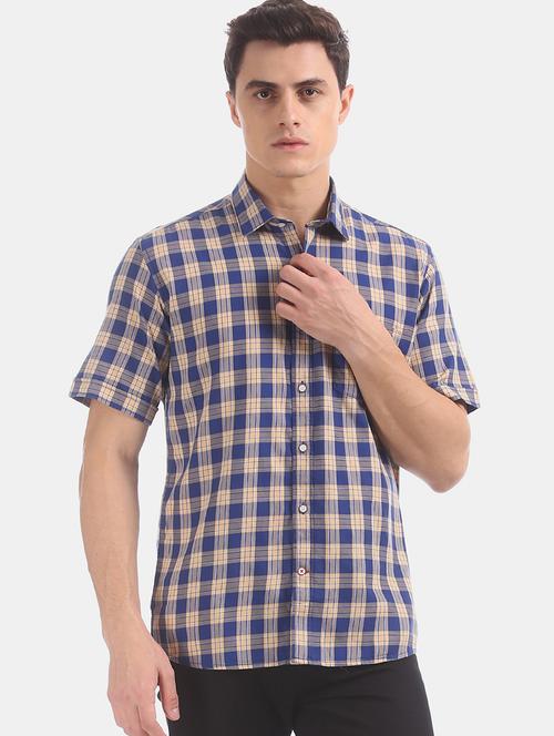 blue checkered casual shirt - 17616876 - Very Small Image - 1
