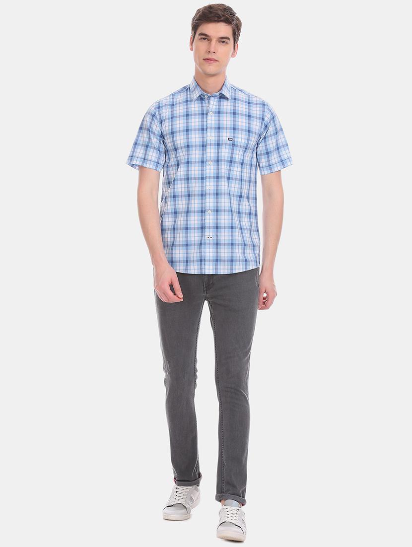 blue checkered casual shirt - 17616880 - Zoom Image - 4