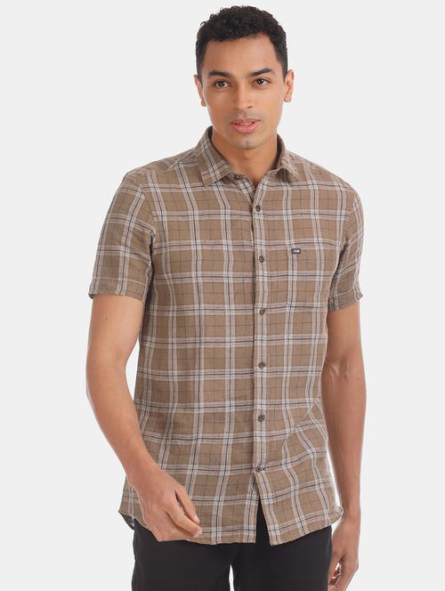 brown checkered casual shirt - 17616886 - Standard Image - 1