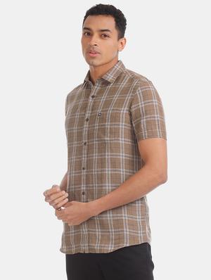 brown checkered casual shirt - 17616886 - Standard Image - 2